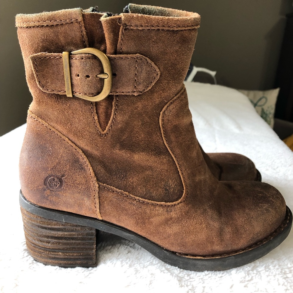 Born slouchy ankle boots with buckles brown